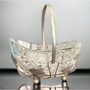 Vintage Brides Wedding Basket Candy/Flower Dish Glass Silver Plate Caddy England